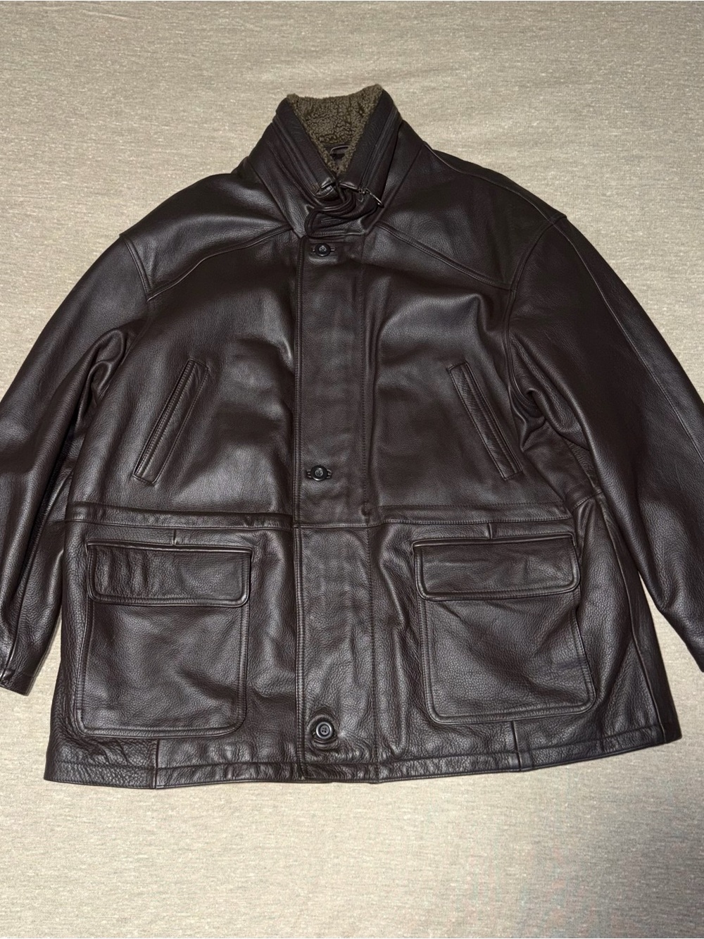 Vintage Paradox Genuine Leather Jacket Mens XXL Brown Sherpa Collar Quilted Coat